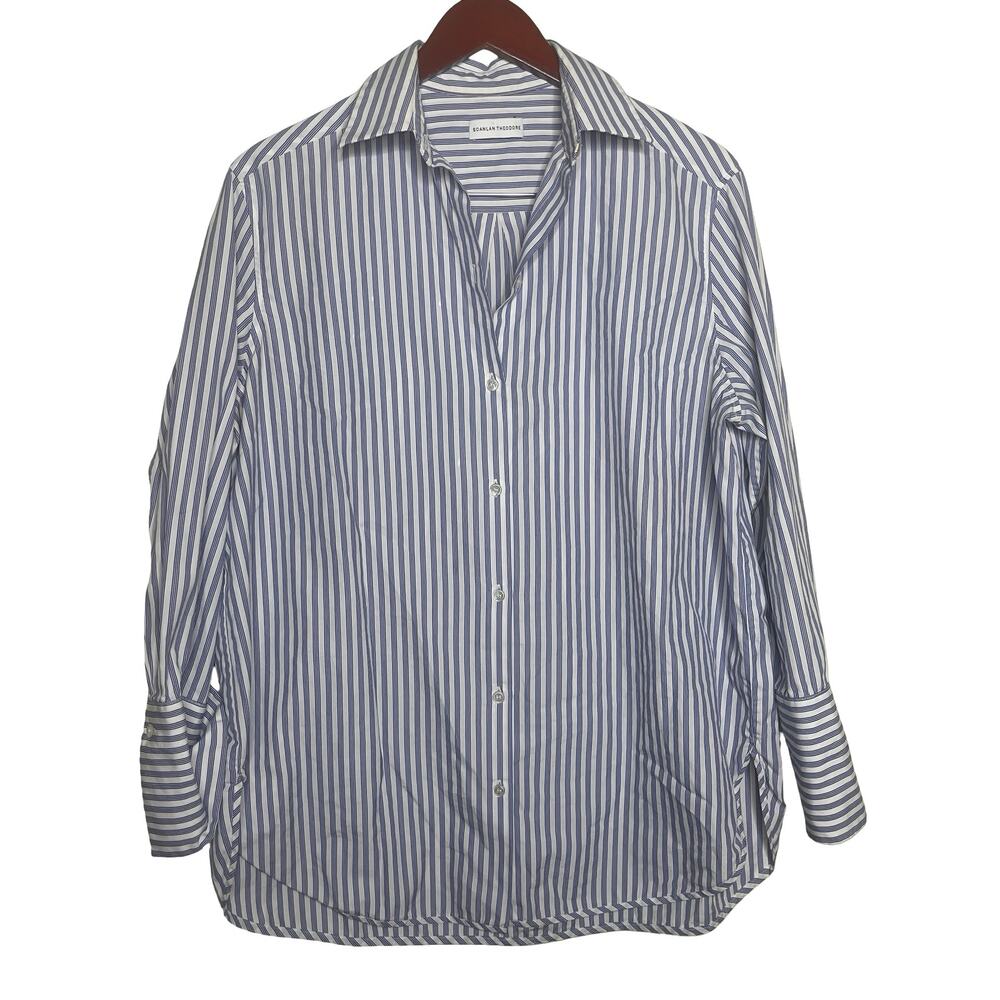 Scanlan Theodore Blue Striped oversized Long Sleeve Button-Up Top Shirt sz 6